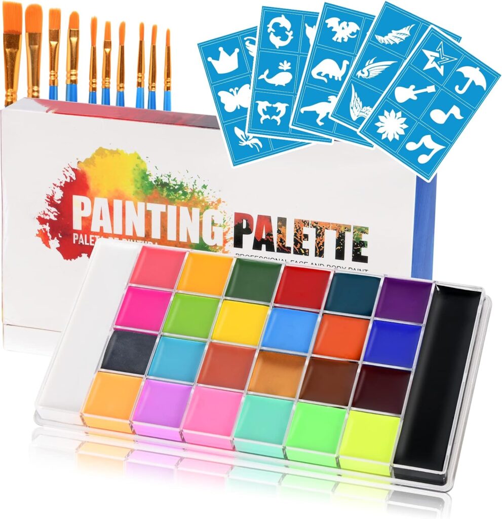 ACWOO Pinturas Cara, 26 Colores Seguridad No Tóxica Pintacaras, Pintura Corporal y Facial, Kit Maquillaje Halloween Festival Fiesta Cosplay Adultos