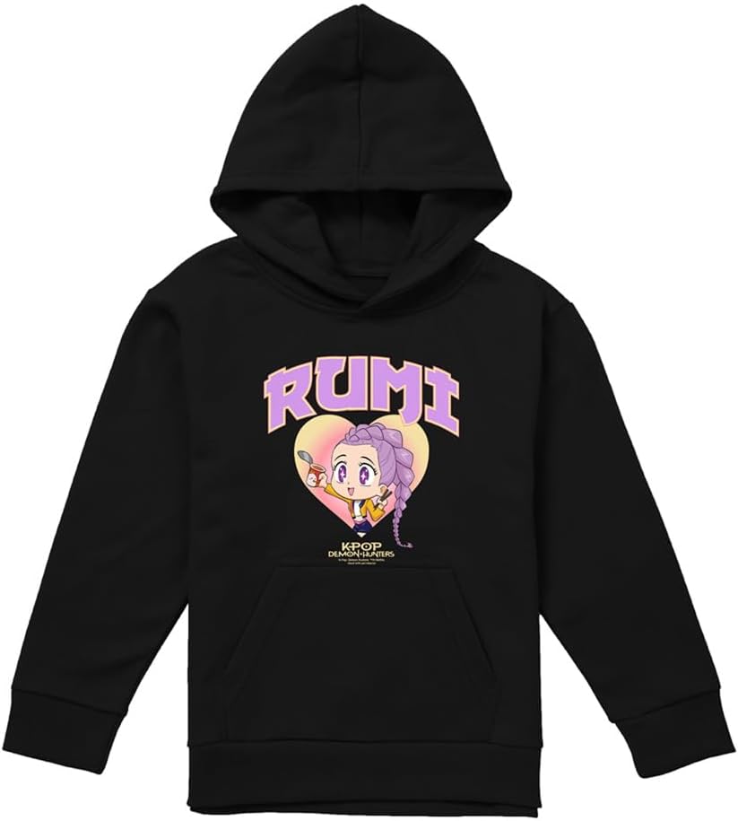 KPOP Demon Hunters Huntrix Rumi Collegic Youth Kids Boy Girls Pull-Over Hoodie, Black Sudadera con Capucha Unisex niños (Pack de 1)